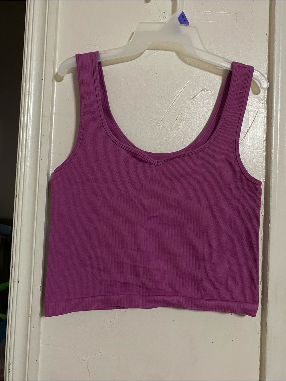 Purple Ribbed Scoop Neck Crop Tank Top